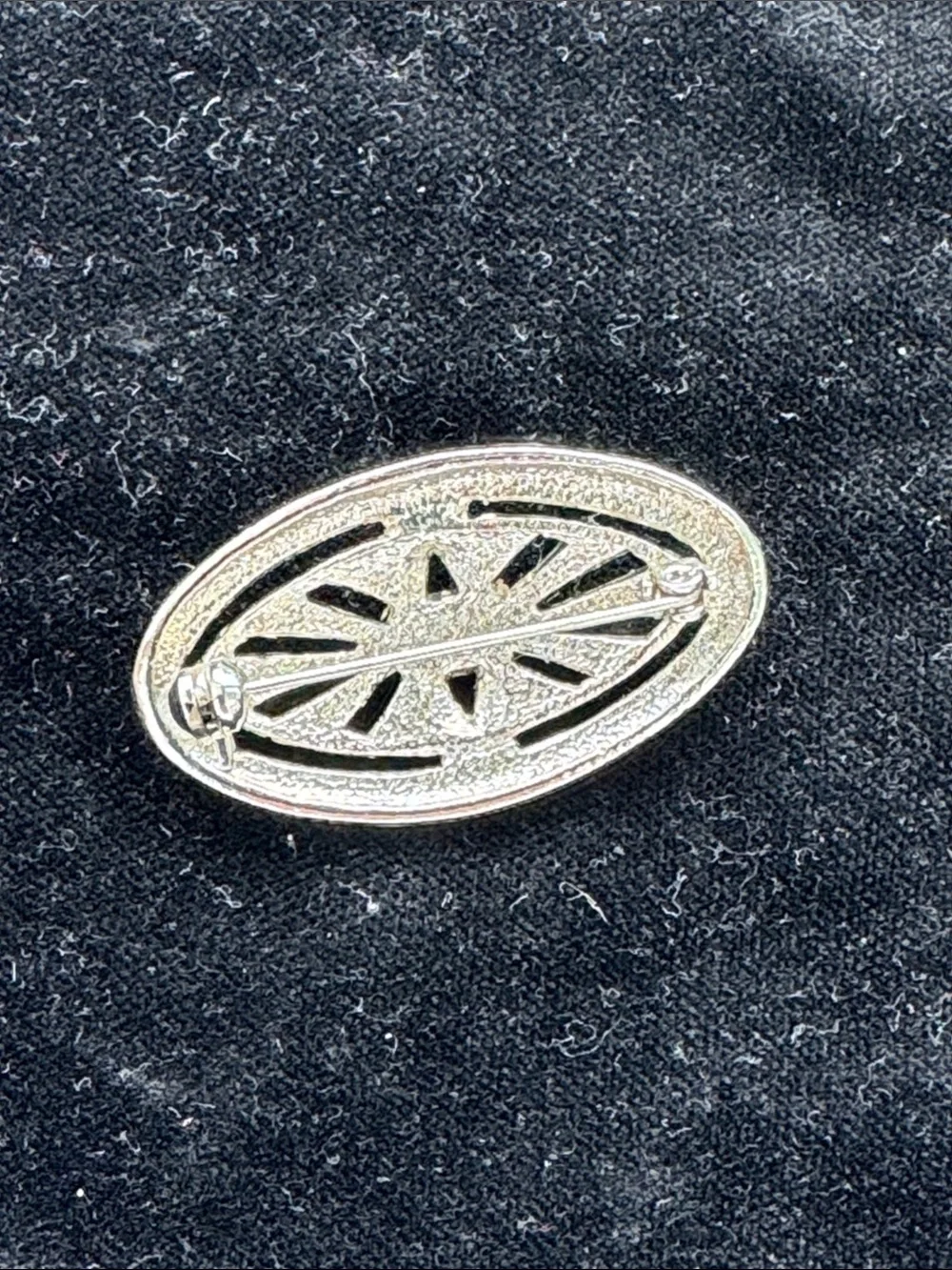 Vintage Silver-Tone Oval Brooch with Black Cabochon